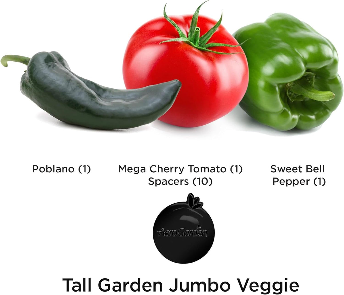 AeroGarden Jumbo Veggies Seed Pod Kit - Mega Cherry Tomato, Poblano Pepper, and Sweet Bell Pepper Seed Pods for Tall Gardens