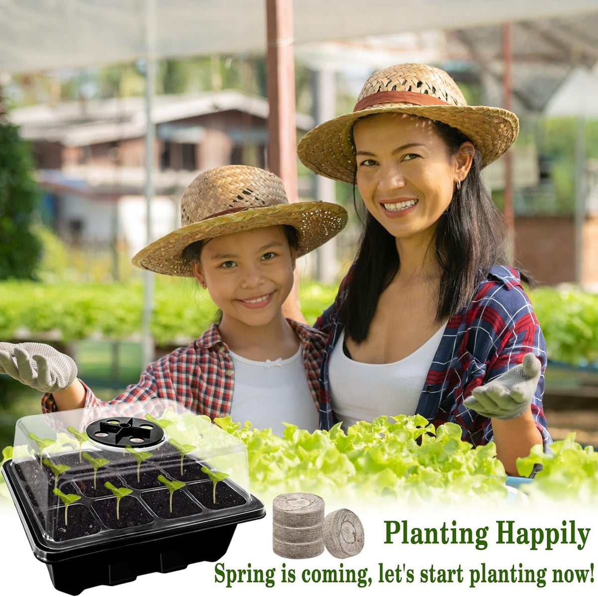 Halatool Seed Starter Kit 8 Pack 96 Cells Black Seed Starter Tray with 100 PCS Peat Pellets for Seedlings Organic Seed Stater Soil Pods for Planting Vegetables Plant, Flowers