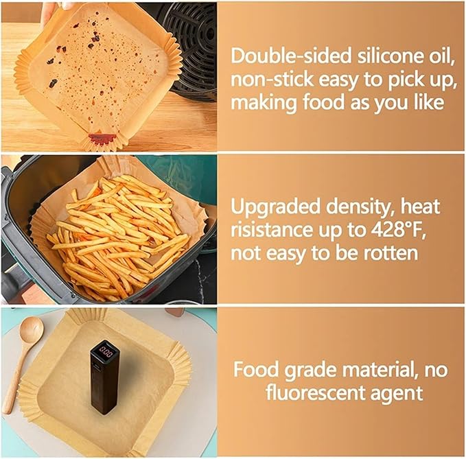 Large Air Fryer Disposable Paper Liners Nonstick 23cm Oven Airfryer Parchment Baking Paper ，Compatible For Ninja，Compatible For COSORI ，Grill Cooking Basket(20cm round,200 Pcs)