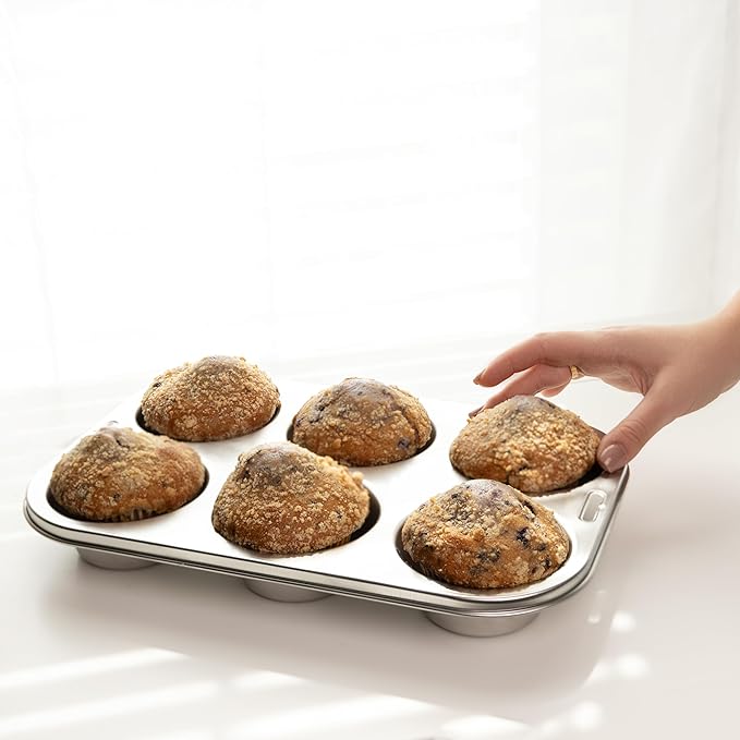 Fox Run Stainless Steel Extra Large Muffin and Cupcake Pan, 6 Cup Jumbo Muffin Tin