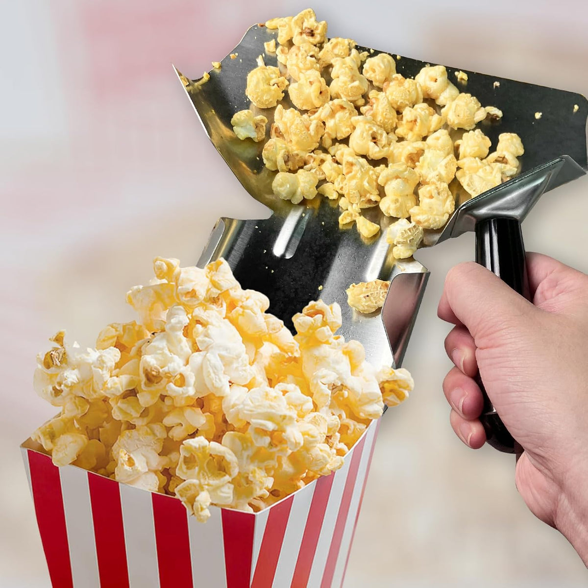 2 Pcs Stainless Steel French Fry Popcorn Scoop, Quick Fill Tool for Food Bags & Boxes, Multipurpose Utility Scooper for Bagger French Fries, Snacks, Desserts, Ice, Dry Goods