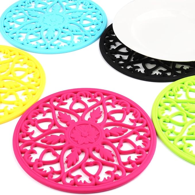 ME.FAN Trivets for Dishes/Pots/Pans, 3 Pcs Silicone Mats, Flexible/Durable/Non Slip Hot Pads to Protect Table and Counter Top (Black)