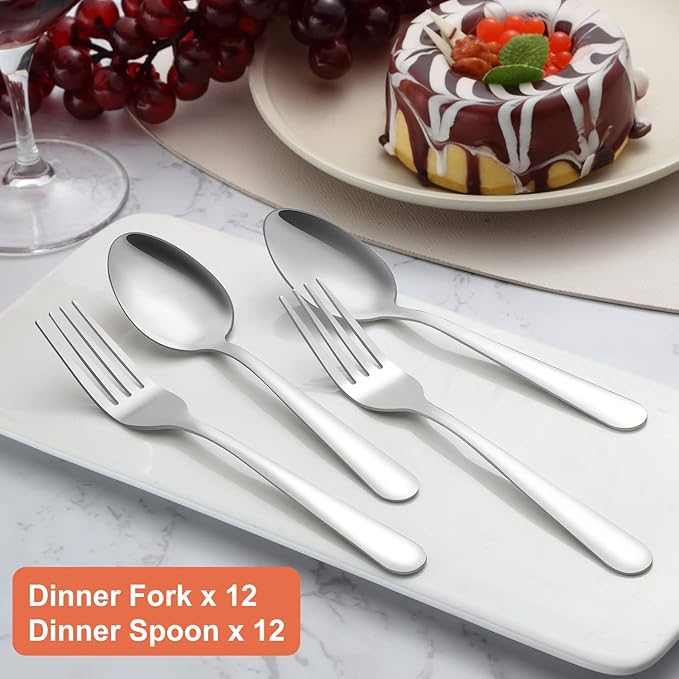 Unokit 36-Piece Spoons and Forks Set Silverware Set - Forks and Spoons Food Grade Stainless Steel Silverware for Home, Kitchen and Restaurant, 18-Fork and 18-Spoon, Mirror Polished & Dishwasher Safe