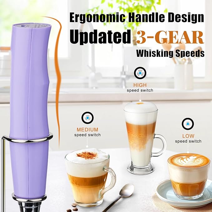 Nahida Rechargeable Milk Frother Wand for Coffee Include Stand - Light Purple