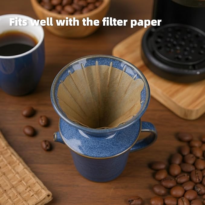 Pour Over Coffee Maker, Ceramic Pour Over Coffee Dripper Set With 20 Count Paper Filters, 16.5oz/500ml Coffee Pour Over (Royal Blue, V02)