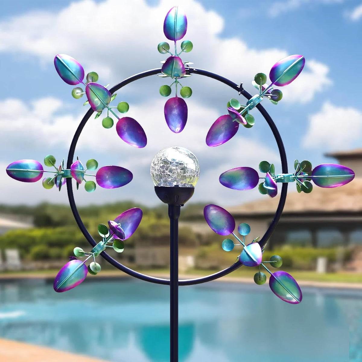 Large Solar Wind Spinner Outdoor, Metal Wind Sculpture Kinetic for Patio Garden Yard Decor, Gift for Family or Friends