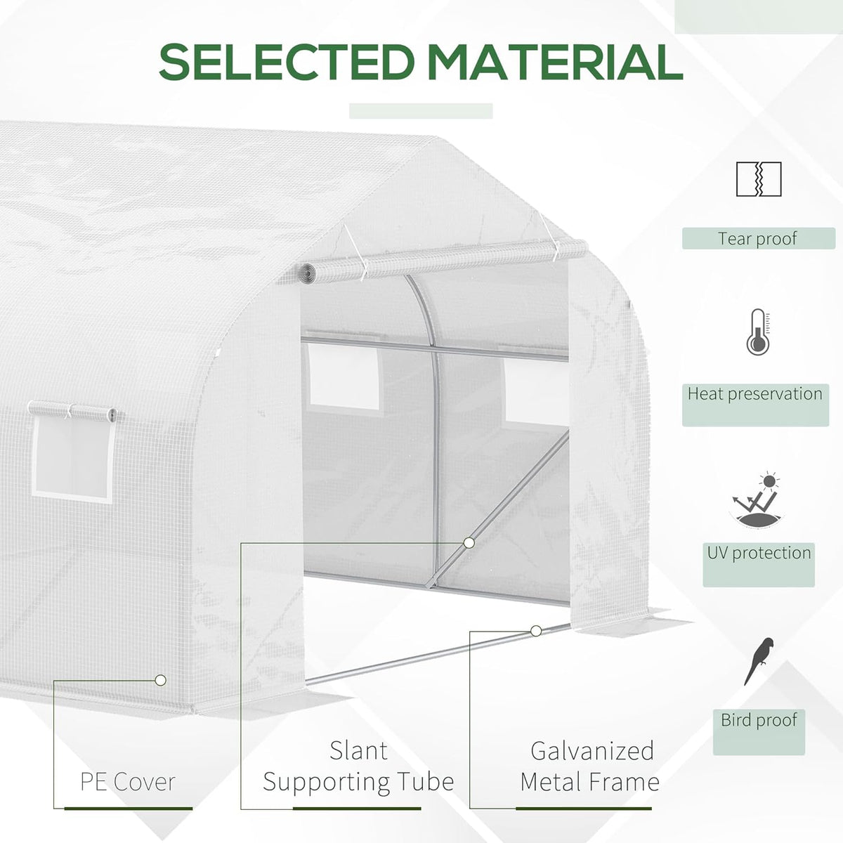 Outsunny 11.5' x 10' x 6.5' Outdoor Walk-in Greenhouse, Tunnel Green House with Roll-up Windows, Zippered Door, PE Cover, Heavy Duty Steel Frame, White