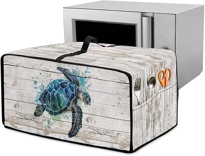 Air Fryer Toaster Oven Cover with Side Pockets, Protective Electrical Appliance Cover Kitchen Countertop Accessories and Decor, S, Watercolor Sea Turtle Wood Grain