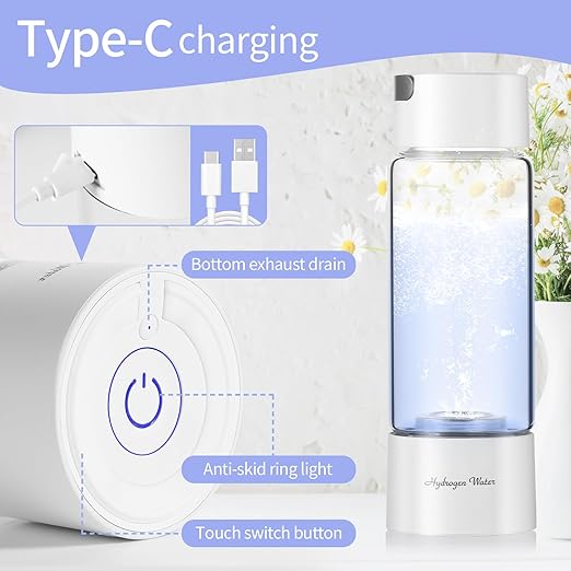 New Upgraded Version Hydrogen Water Bottle,Hydrogen Water Bottle Generator,Portable H2 Rich Water Cup,Your Perfect Partner for a Health-Conscious Lifestyle Glass 380ml (White)