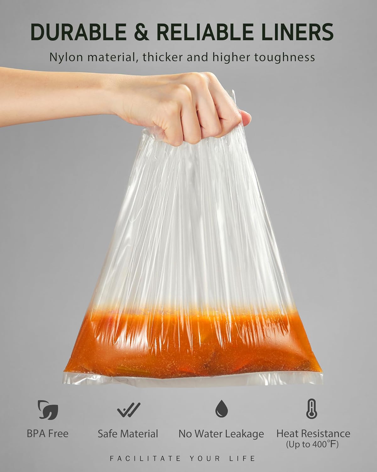Syntus Slow Cooker Liners, 60 Count Cooking Bags Extra Large Size Disposable Pot Liners Plastic Bags, Fit 6QT to 10QT for Slow Cooker Cooking Trays, 14"x 22", 60 Liners
