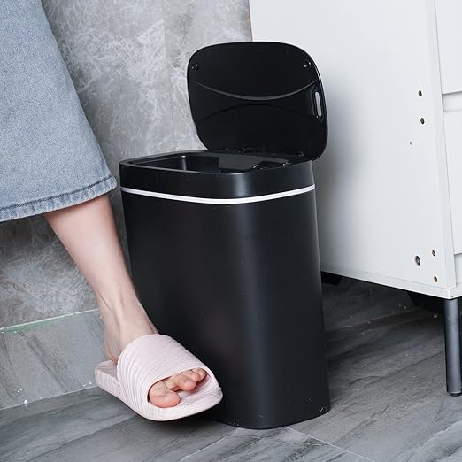 Sooyee 14 litres Automatic Bathroom Trash Can with lid,3.6 Gallon Touchless Trash Can or Kick for Kitchen,Office,Bedroom,Bathroom,Living Room,Black