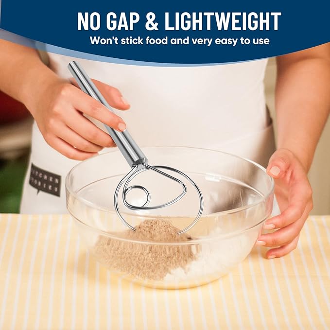Danish Dough Whisk Stainless Steel Hook Dutch Mixer Tool for Bread Sourdough Baking Mixing