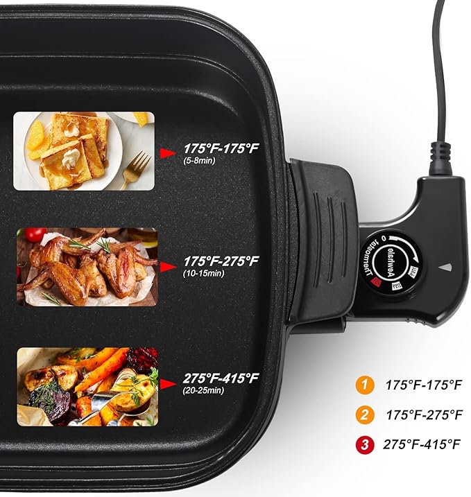 AEWHALE 3-in-1 Multifunctional Electric Grill,Electric Skillet Nonstick with Lids 1400W Party Griddle for Cooking Meats &Pancake