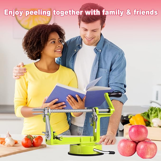 Apple Peeler, Slicer Corer Potato Peelers 3 In 1, Stainless Steel Heavy Duty with Suction Cup Base And 3 Extra Blades (Green)