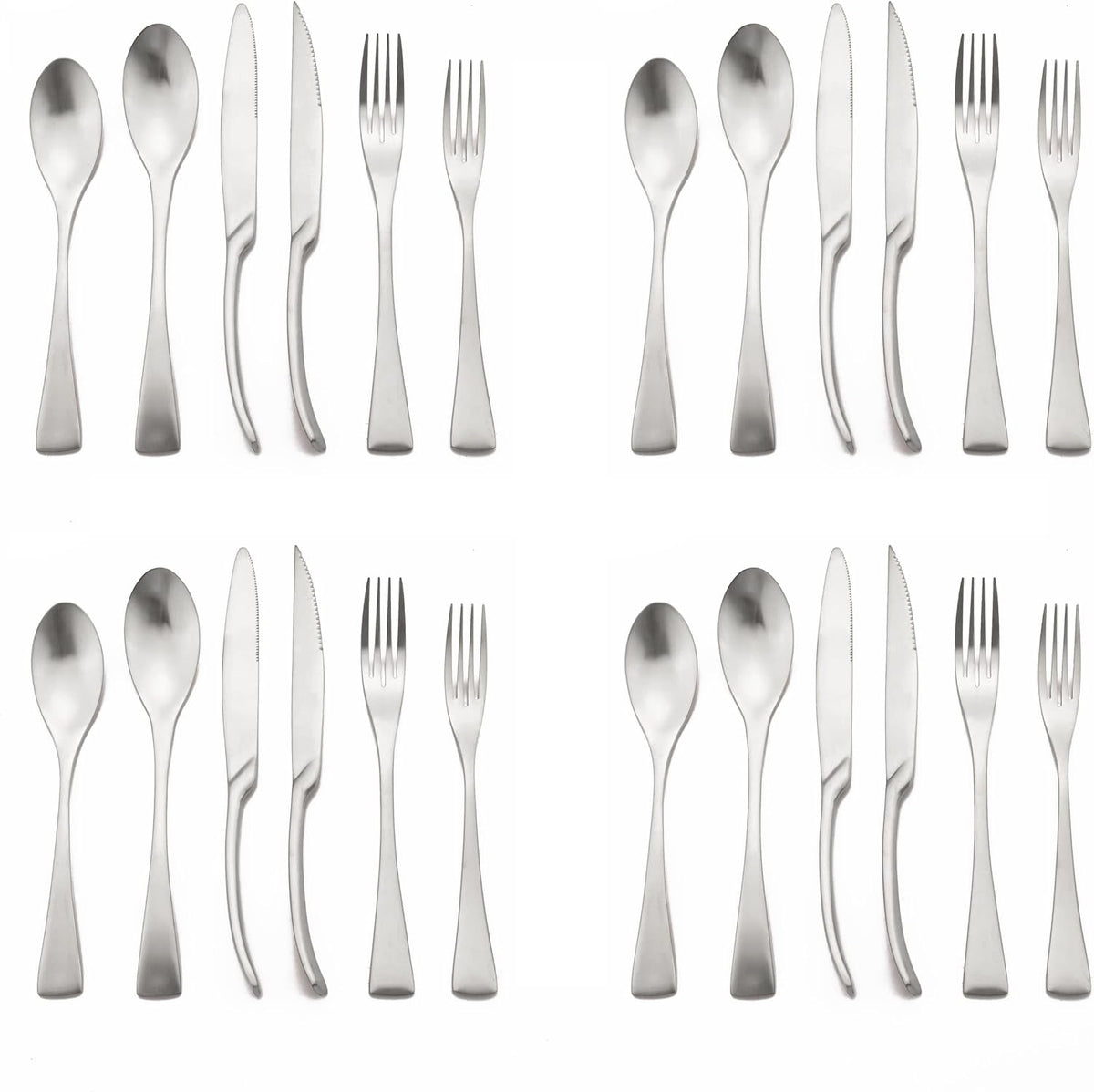 Luxury 304 Stainless Steel Matte Silver Cutlery Flatware Set - Utensil Set Steak Spoons and Forks Knife Silverware Set,Service for 4 (24-Piece)