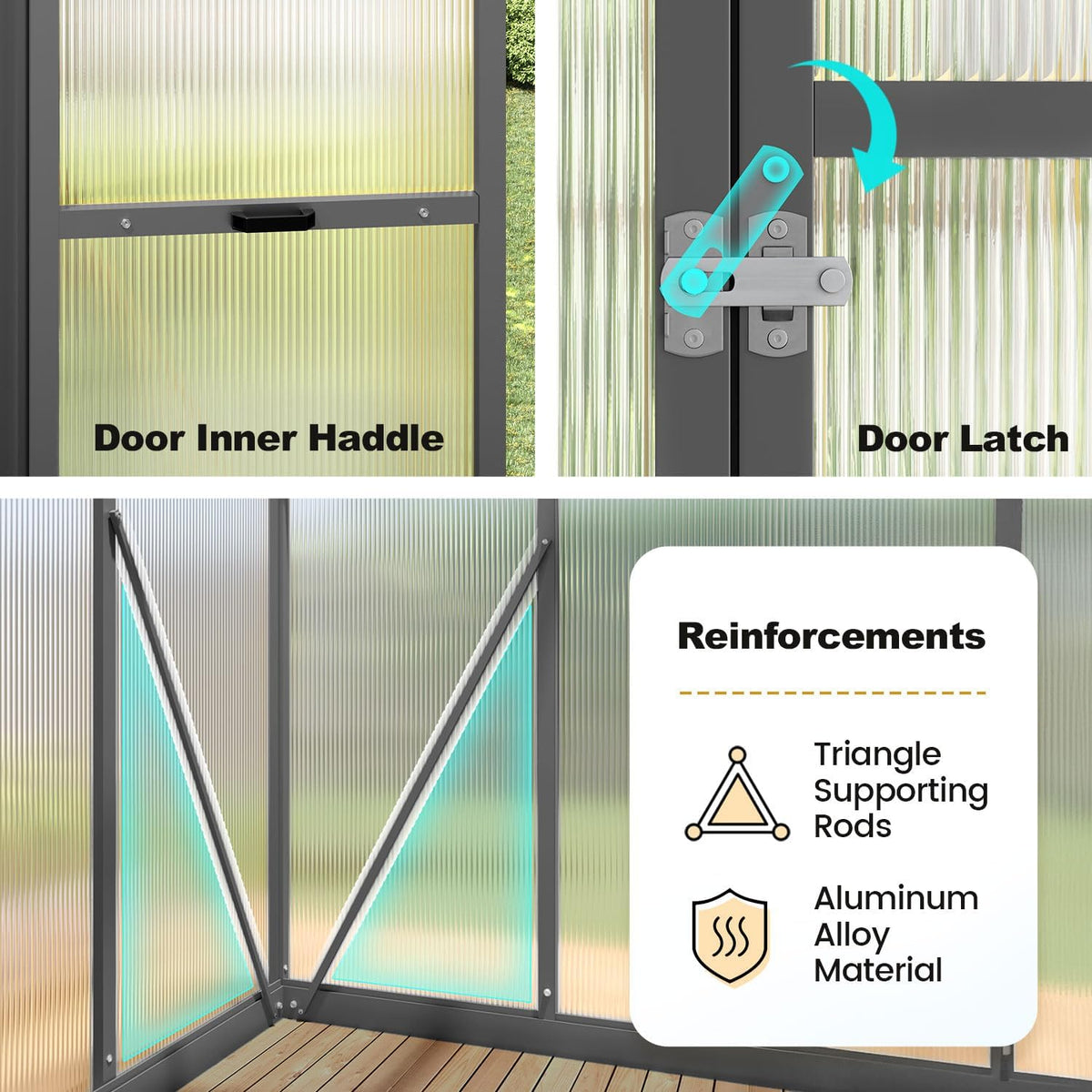 KING BIRD Greenhouse for Outdoors, 9.2x6 FT Polycarbonate Walk-in Green House, Quick-Setup Aluminum Frame UV Resistant Panel for Outside Garden Backyard W/ Lockable Screen Door, Vent, 2 Shelves, Black