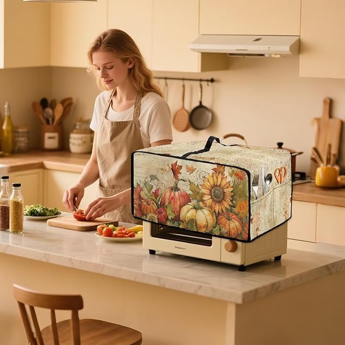 Toaster Oven Dust Cover Small Kitchen Appliance Cover for Countertop Convection Ovens,Small Appliances, L, 18.5 x 22.5 x 13 Inches, Retro Pumpkin Sunflower