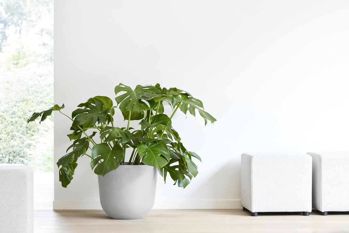 Ecopots Oslo Durable Modern Round Indoor/Outdoor Recycled-Based Composite Flower Pot Planter, White Grey, 14"