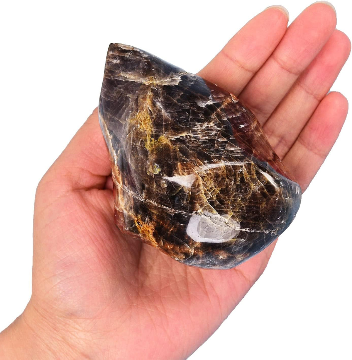 AMOYSTONE Black Moonstone Flame Shaped Towers Large Healing Crystal Stone Home Decor 0.6-1.0LBS