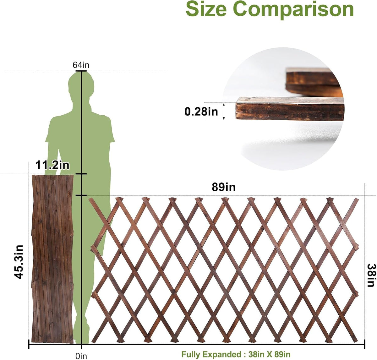 4 Pcs Expandable Garden Trellis, 38" x 89" Large Wooden Lattice Fence Wall Panel Lattice Trellis for Climbing Plants Outdoor Ivy Vine Rose Clematis for Garden Patio Room Decor (4)