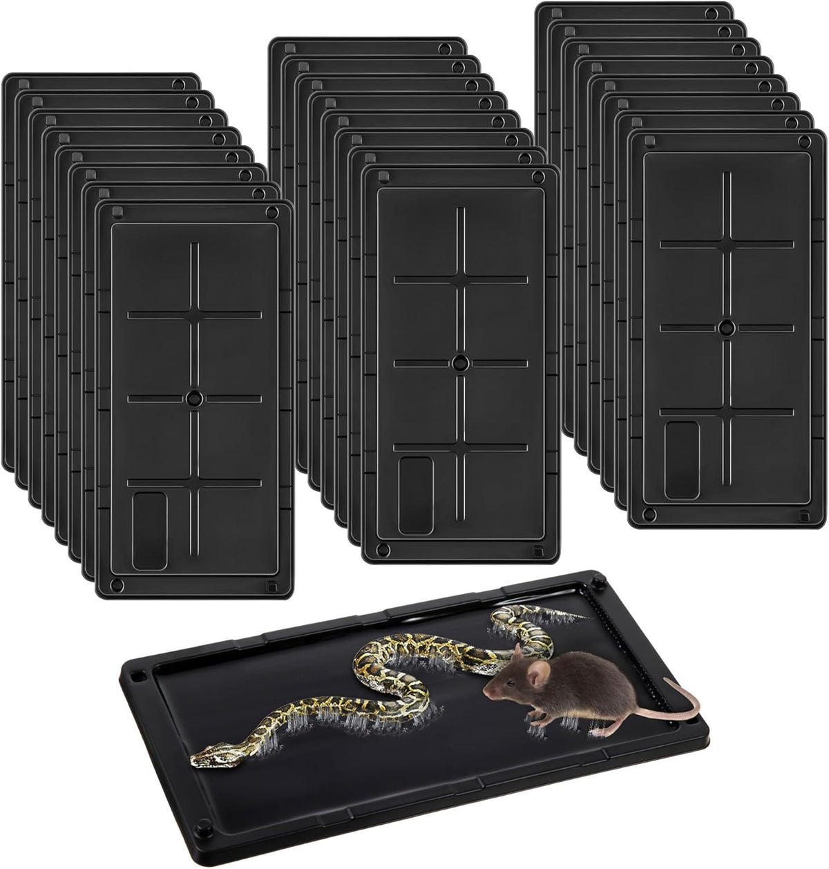 Qualirey 24 Pack Glue Traps for Rats and Snakes, Larger and Heavy Duty Baited Sticky Traps with Non Toxic Glue, Exterminator Plastic Mouse Indoor Board, Ready to Use, Safe to Children and Pets (Black)