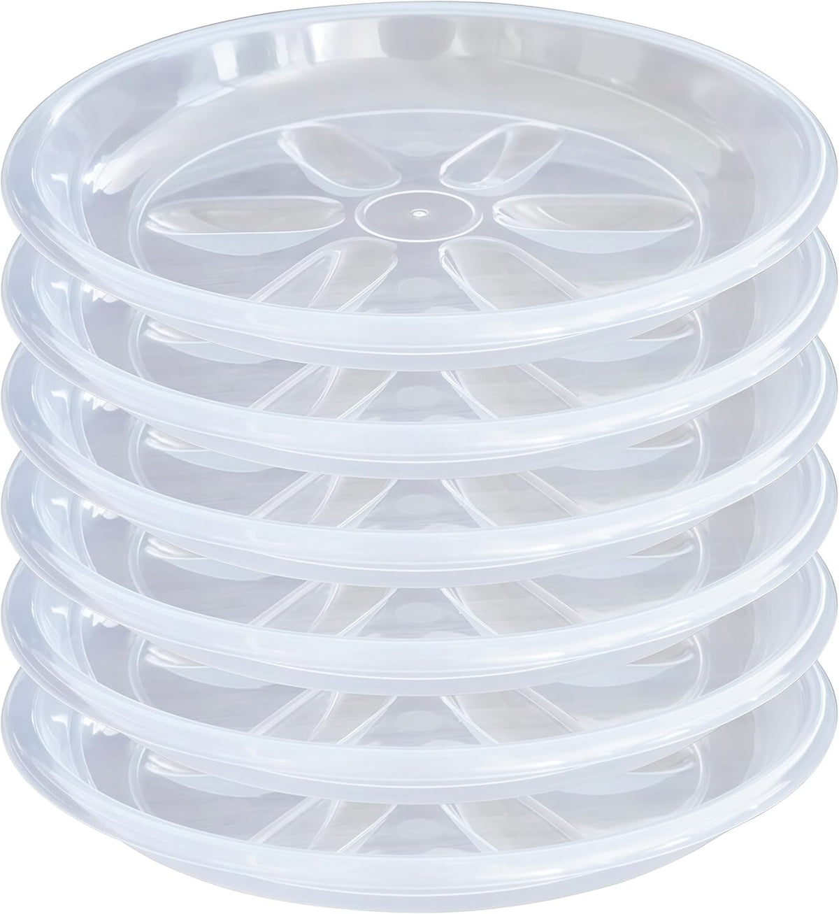 Plant Saucer 12 inch, 6 Pack of Clear Plant Drip Trays, Plant Plates to Catch Water Indoor Plants, Plant Drainage Tray for Planters