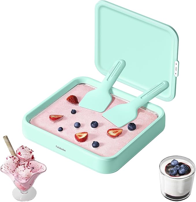 Rolled Ice Cream Maker, Felizbebe Instant Ice Cream Roller Maker with Lid & 2 Spatulas, Food-Grade SUS316 Stainless Steel, Rolled Ice Cream Tray for Frozen Yogurt, Homemade Ice Cream