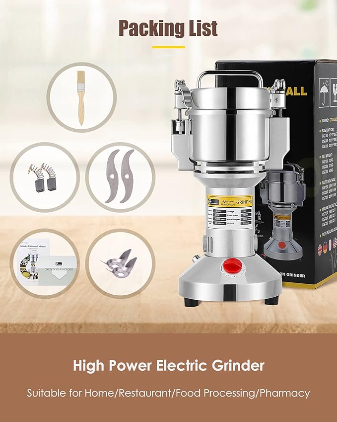 CGOLDENWALL 300g Handheld Grain Mill with A Set of Replacement Carbon Brush