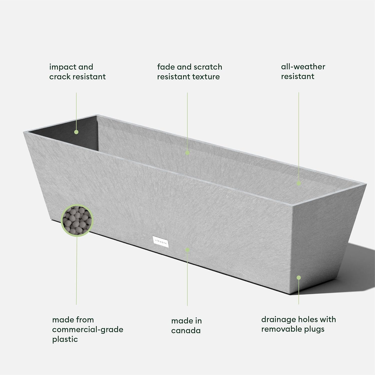 Veradek Pure Series Window Box Planter - Long Rectangular Planter for Indoor or Outdoor Windowsill/Balcony | Durable All-Weather Use with Drainage Holes | Modern Decor for Herbs, Small Plants, Flowers