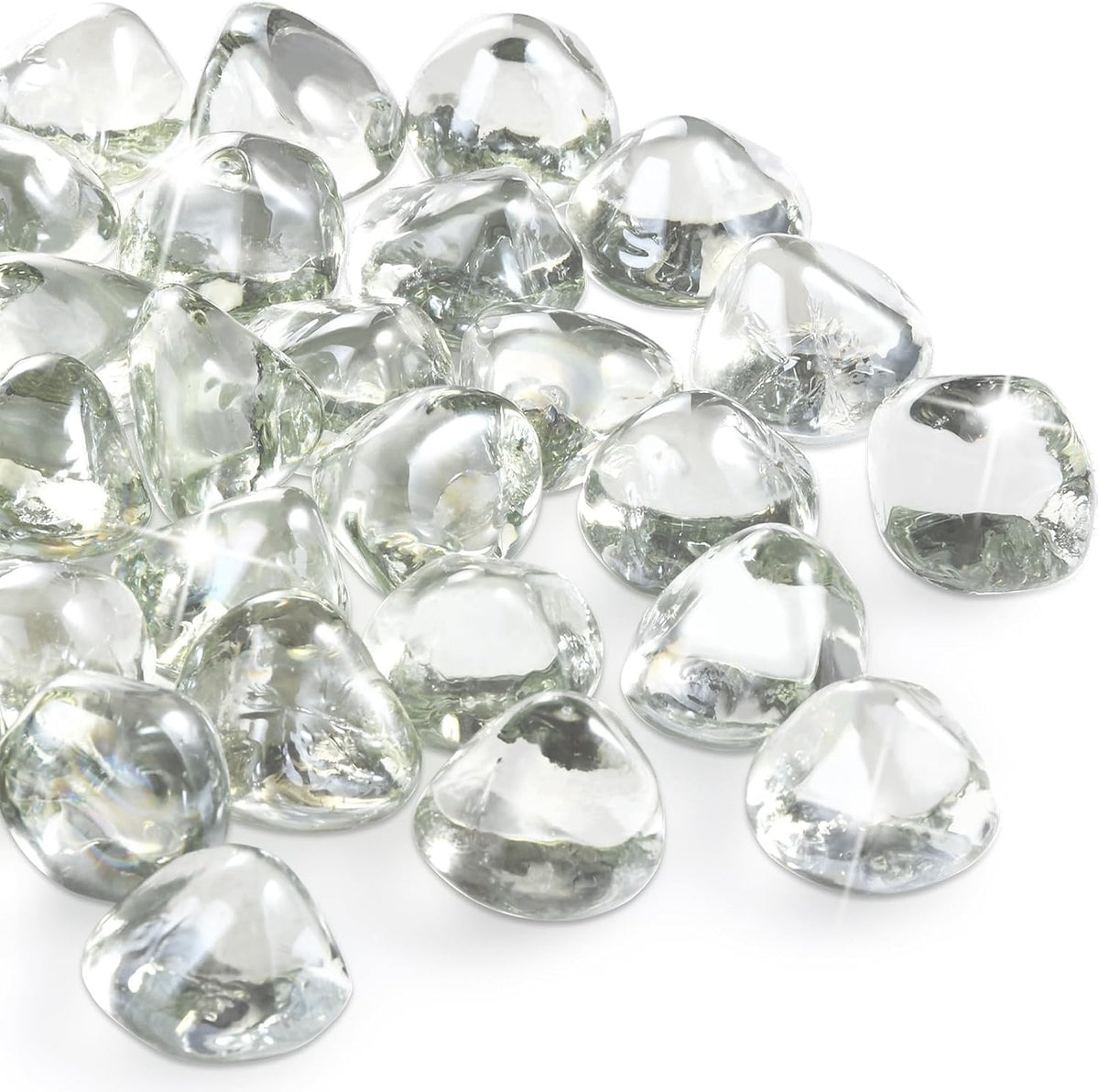 20 Pounds Fire Pit Glass Rocks, Clear Fire Glass Beads for Propane Firepit, Fireplace and Outdoor Decoration, 1 Inch, Diamond - Shaped