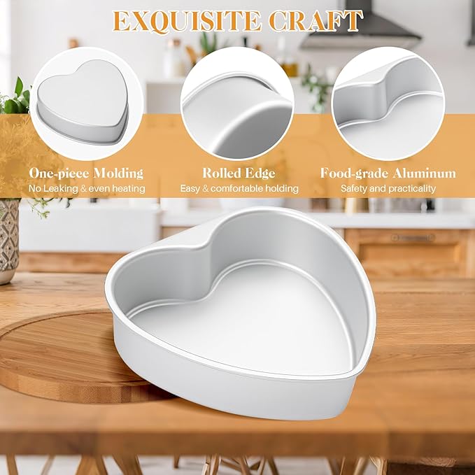 8 Inch Heart Shaped Cake Pan with 50 Pieces Parchment Paper,Non-stick Aluminum Heart Cake Pan Baking Tin for Birthday Wedding