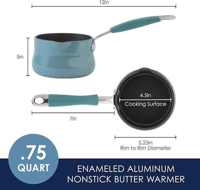 Rachael Ray Cucina Nonstick Butter Warmer, Hard Porcelain Enamel Aluminum, 0.75-Quart, Agave Blue - 16346