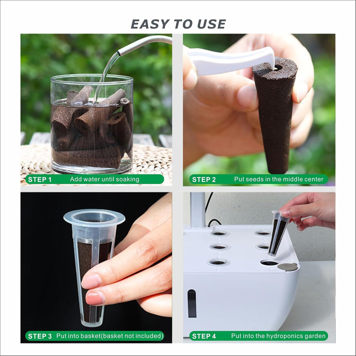 Seed Pods Kit for Hydroponics System, Includes 50 Grow Sponges, 50 Labels, 10 Grow Domes, 10 Grow Baskets and 1 Tweezers
