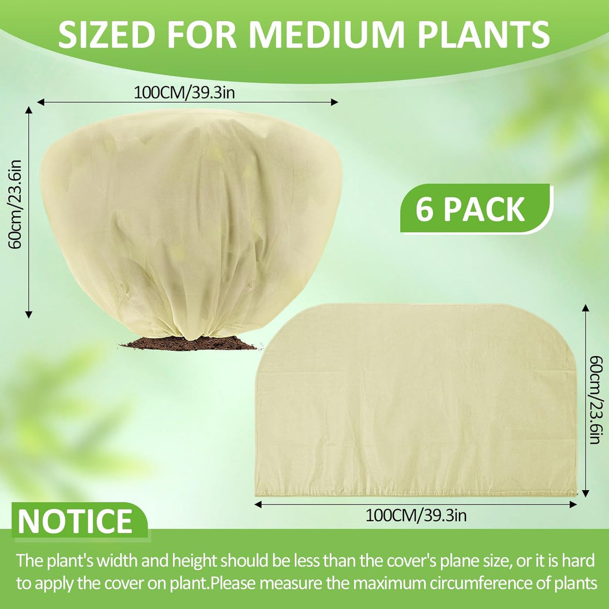 6 Pcs Winter Plant Covers Freeze Protection 39.4x23.6 Inch Horizontal Shrub Tree Rose Plant Protection Bags Frost Blanket with Drawstring for Fall Winter Outdoor Garden Planting (Beige)