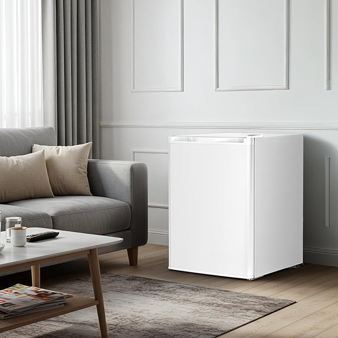 Antarctic Star 2.6 Cu.Ft.Compact Refrigerator with Freezer, Mini Fridge Single Door with Adjustable Thermostat,Removable Glass Shelves for Apartment,Dorm,Office,Kitchen，WHITE