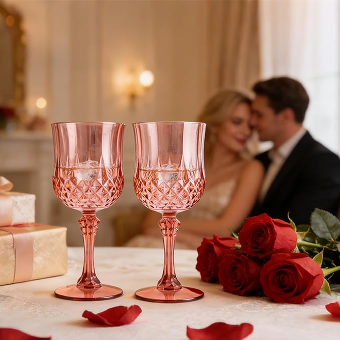 Plastic Wine Glasses, Plastic Goblets Vintage Style Cordial Unbreakable Drinking Glasses, Reusable Drinkware for Wedding Reception, Grand Event Party Supplies (48, Rose Gold)