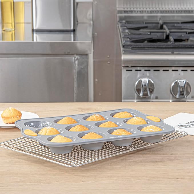 Restaurantware Silicone Baking Mold Pack of 1 Non-Stick Muffin Mold with Handles 12 Compartments, Oven-Friendly Dishwashable Freezer-Friendly Heat-Resistant Gray Silicone Cupcake Muffin Pan