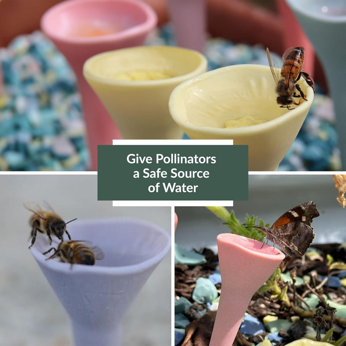 5 Pack, Bee Watering Station, 100% Handmade Porcelain, Bee and Butterfly Feeder for Garden, Outdoor Feeders for Thirsty Pollinators, Plastic Free, Pollinator Attracting Glaze (5, White)