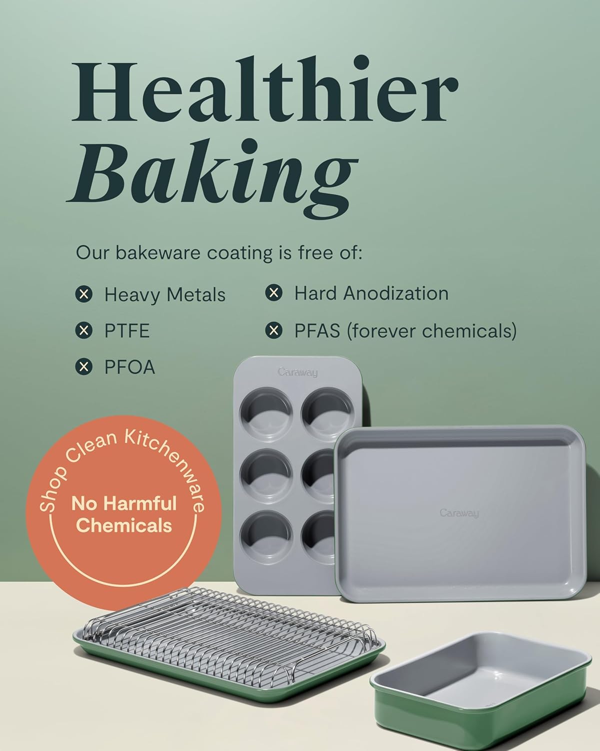 Caraway Nonstick Ceramic 6 Cup Muffin Pan – Non-Toxic, PTFE & PFOA Free – Oven Safe – Aluminized Steel Core – Small Muffin Pan for Baking Cupcakes, Muffins & More - Sage