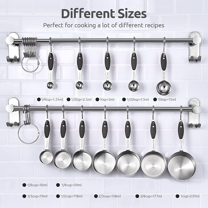 U-Taste 18/8 Stainless Steel Measuring Spoons Set for Dry and Liquid Ingredients(Set of 7), and Upgraded Measuring Cups and Spoons Set of 12 with Reinforced Welded Handle (Black)