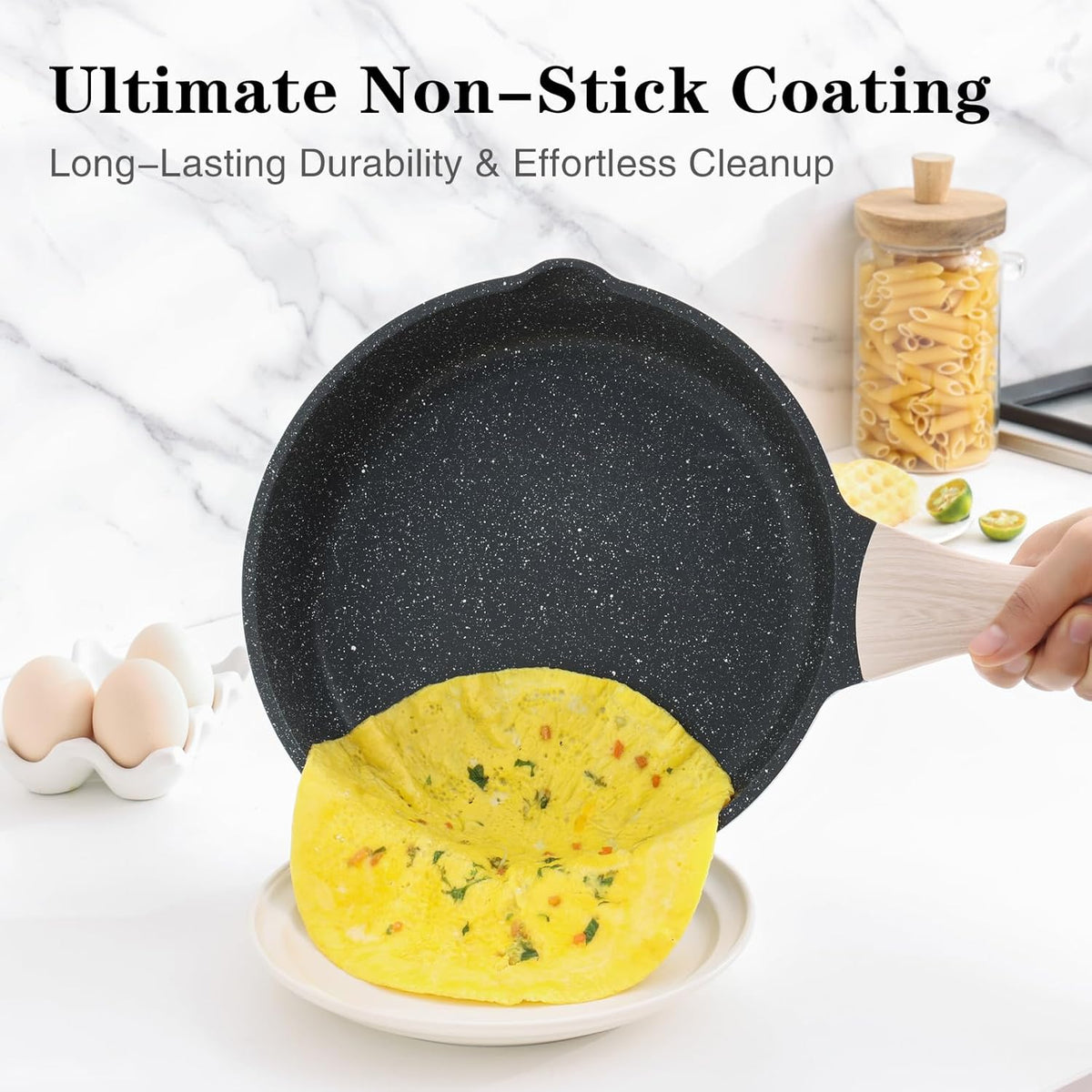 Nonstick Frying Pan Skillet, 11 Inch Granite Cooking Pan Nonstick, Healthy and Non Toxic, Induction Compatible, PFOA Free