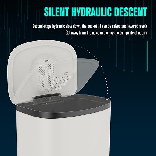 13 Gallon/50L Trash Can with Foot Pedal, Stainless Steel Garbage Can with Soft-Close Lid, Exquisite Oval Cover Garbage Bin Hands-Free for Kitchen, Living Room, Bathroom, Office, Commercial