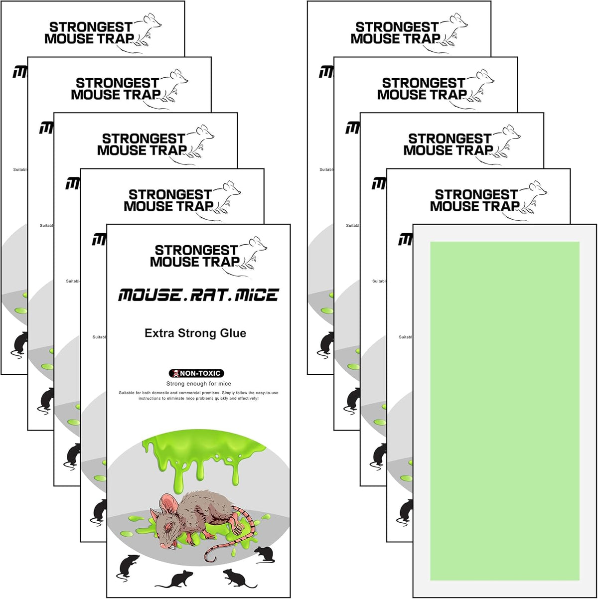 Qualirey 10 Pack Large Sticky Mouse Traps, 11 x 5.3 Inch Non-Toxic Bulk Mice Glue Trap, Rat Glue Boards Indoor Pest Control for Rodent and Insects, Snakes, Cockroaches, Spiders, and Scorpions