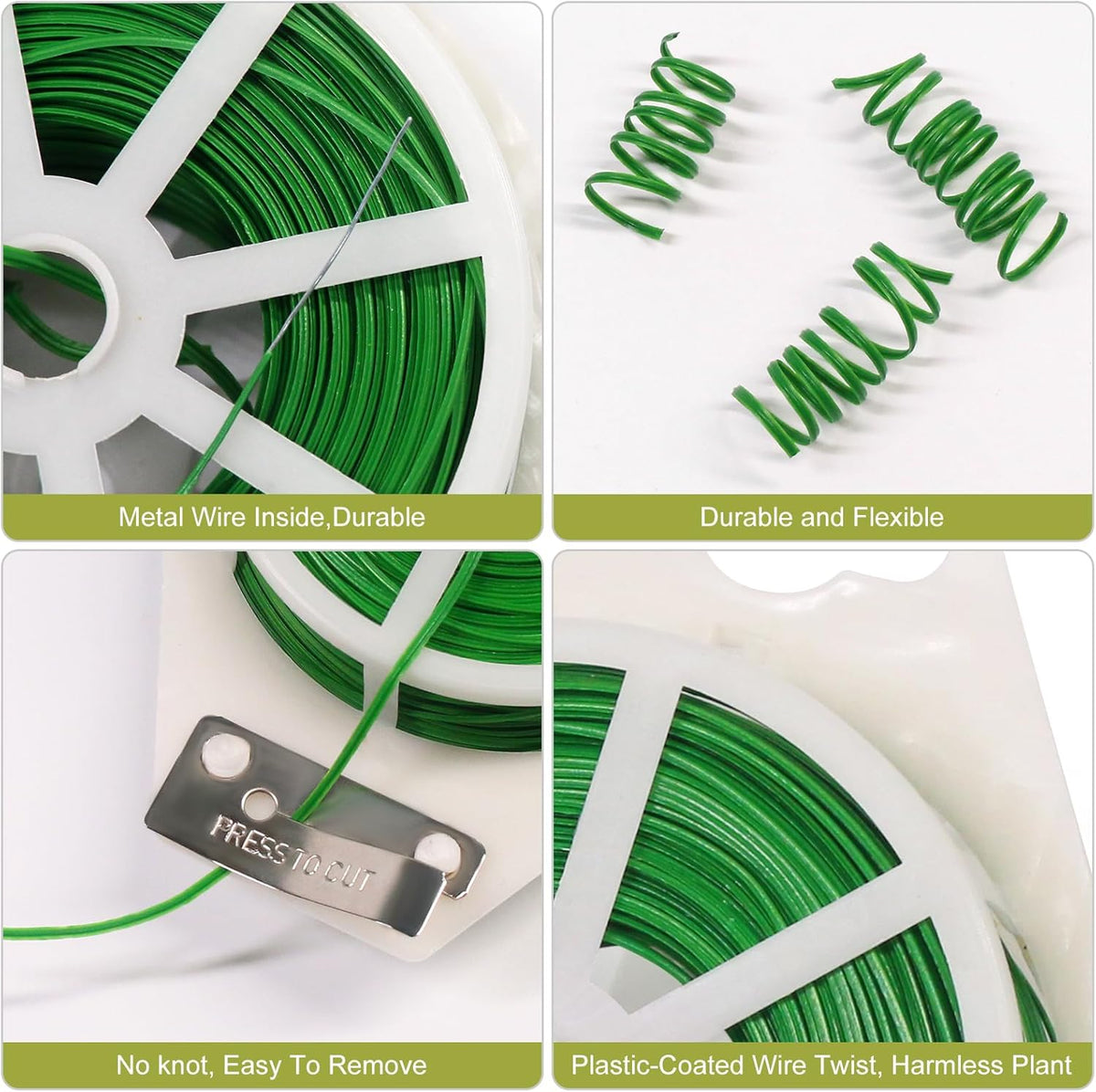 SumDirect Plant Ties,1312FT/400m Green Garden Twist Ties with Cutter for Gardening Plants Growth and Care,Plant Garden Twine Wires for Office Home Cable Organization (1312 Feet / 400 Meters(2 Rolls))