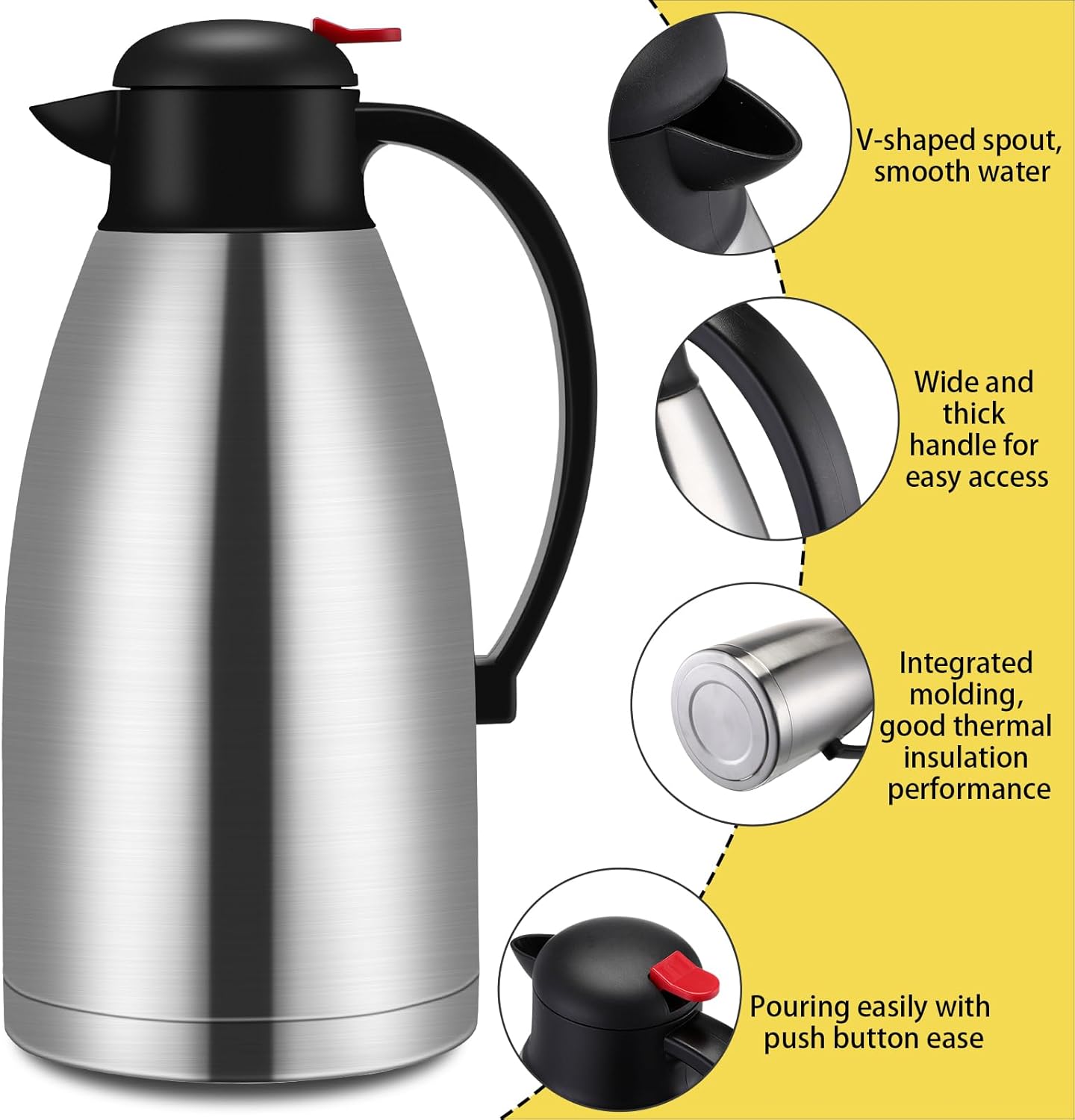 Nuogo 2 Pcs 102 oz Thermal Coffee Carafe Insulated Stainless Steel Carafe Double Walled Vacuum Coffee Thermal Pot with Brush for Home Office Use Keep 24 Hours Hot Water Tea(Silver, Black)