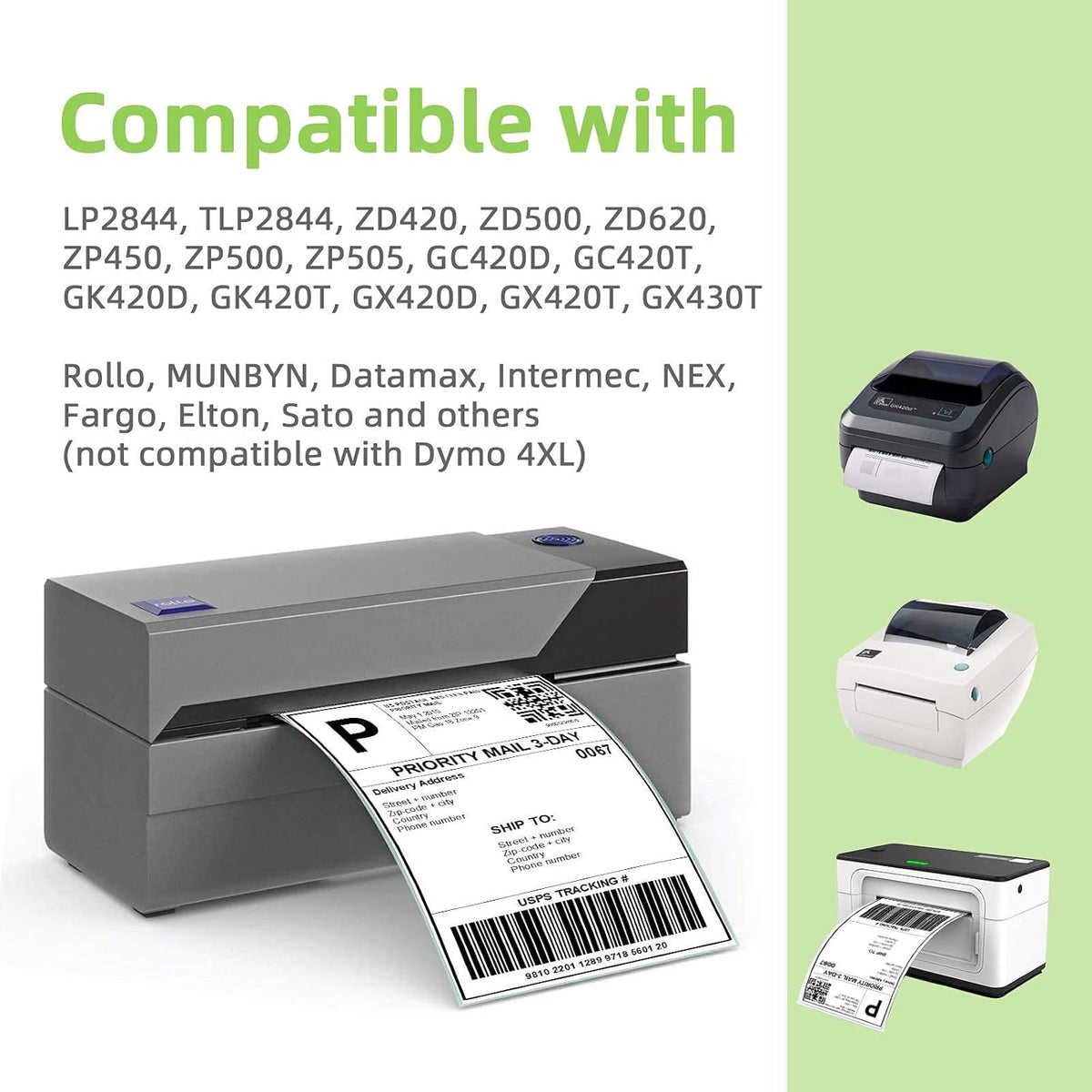 Compatible 3" x 2" Direct Thermal Labels Replacement for Barcodes Postage Address Shipping Compatible with Rollo & Zebra Desktop Printers Adhesive & Perforated (12 Rolls, 700 Labels/Roll)