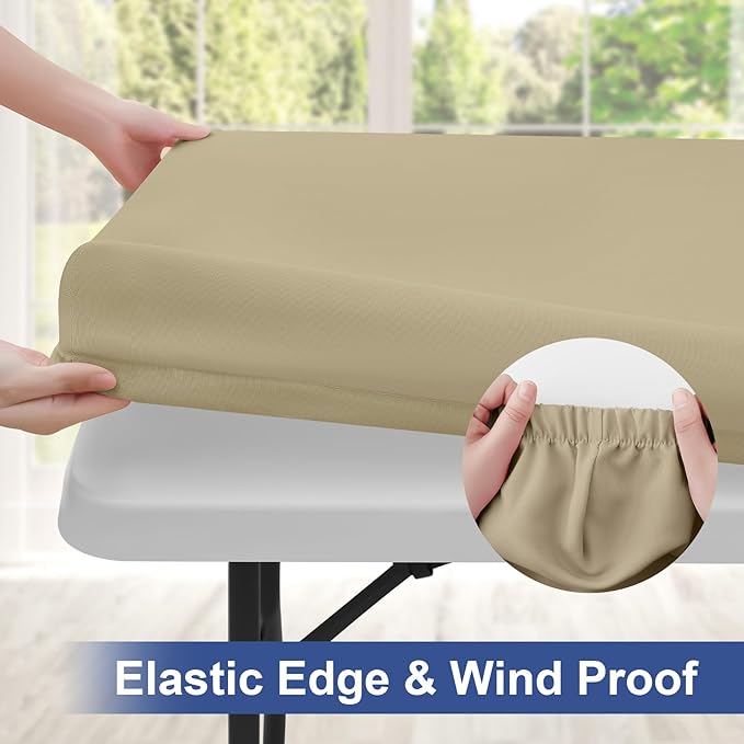 homing Rectangle Table Cloth Cover, Waterproof Polyester Elastic Fitted Tablecloth, Fits for 8 Foot Folding Tables, Washable Table Protector for Picnic, Camping, Outdoor (Taupe, 30" x 96")