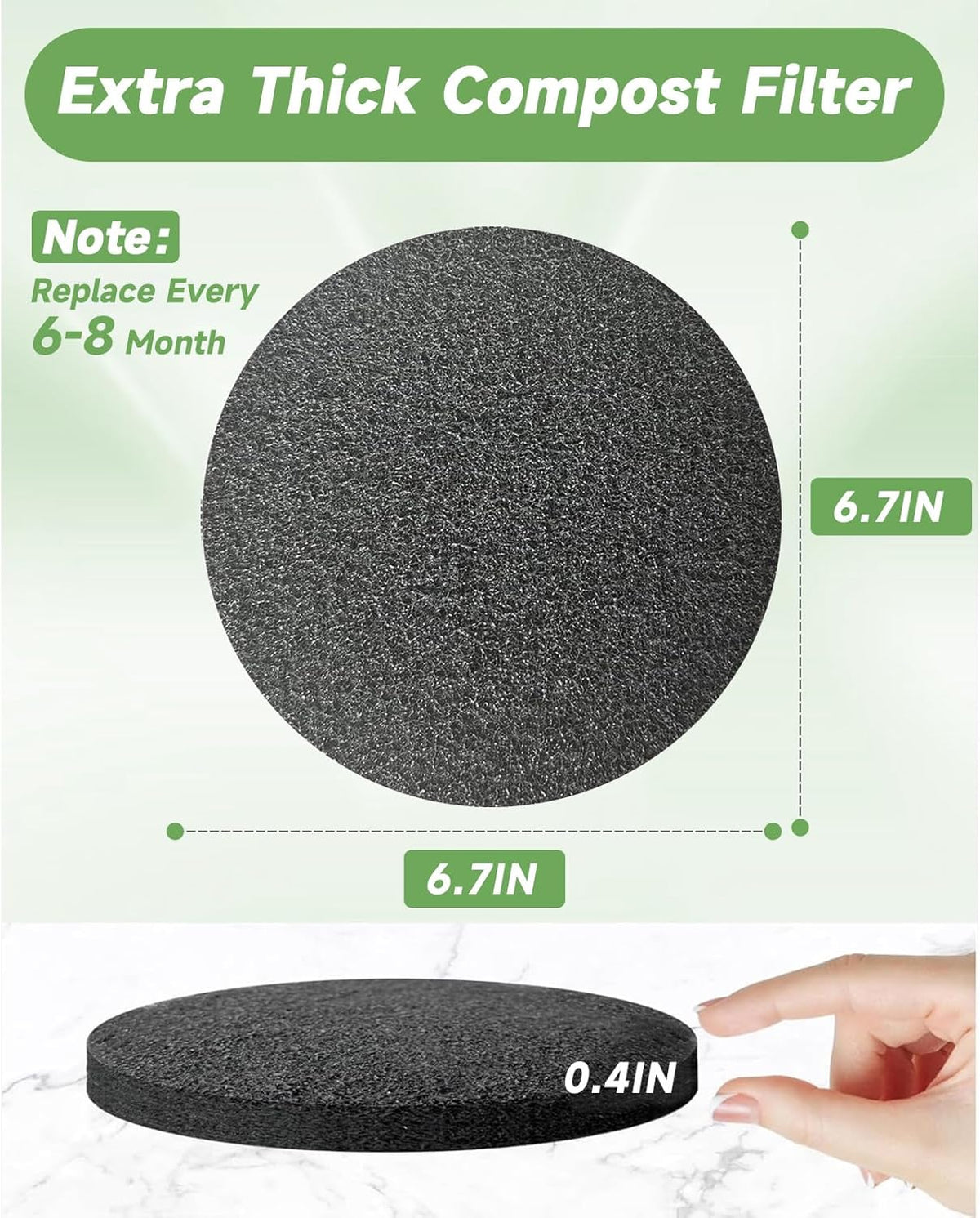 6.7 Inch Charcoal Filters for 8 Pack Kitchen Countertop Compost Bins- Extra Thick 0.4" for Longer Lasting Activated Carbon