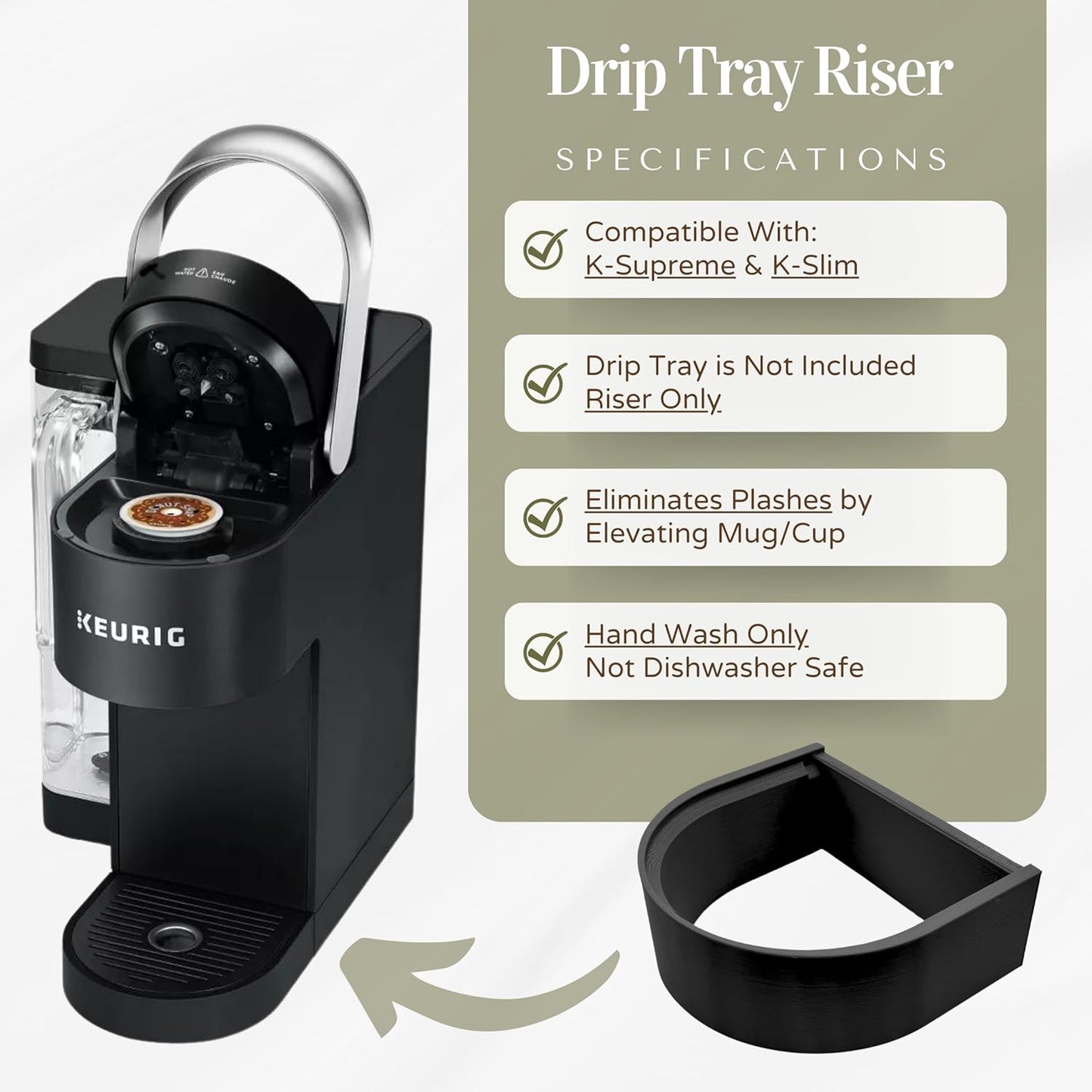 Drip Tray Mug/Cup Riser Made for the Keurig to Reduce Splashes - Riser Only (Gray, K-Supreme 1.25 Inches Tall)