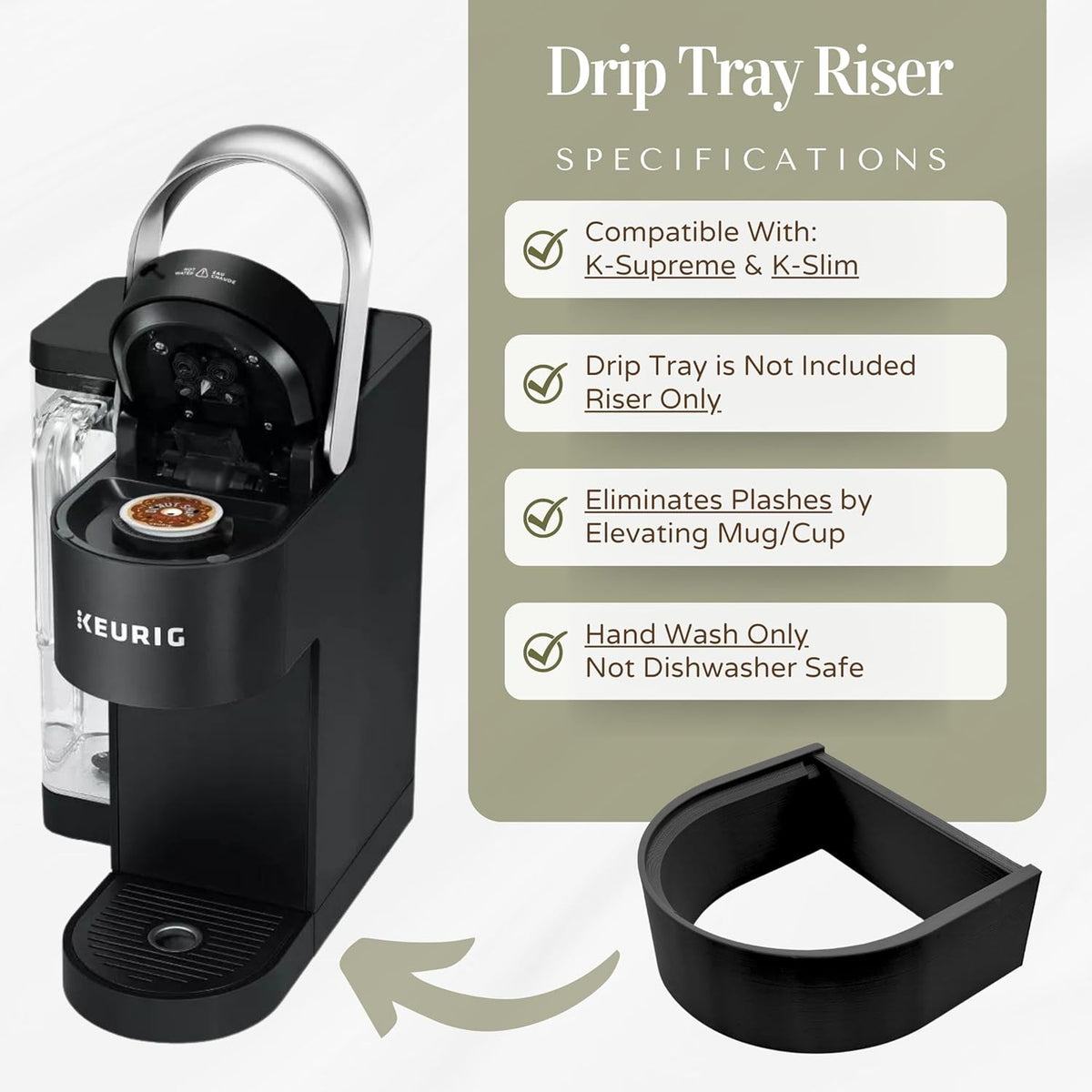 Drip Tray Mug/Cup Riser Made for the Keurig to Reduce Splashes - Riser Only (Gray, K-Slim 1.7 Inches Tall)